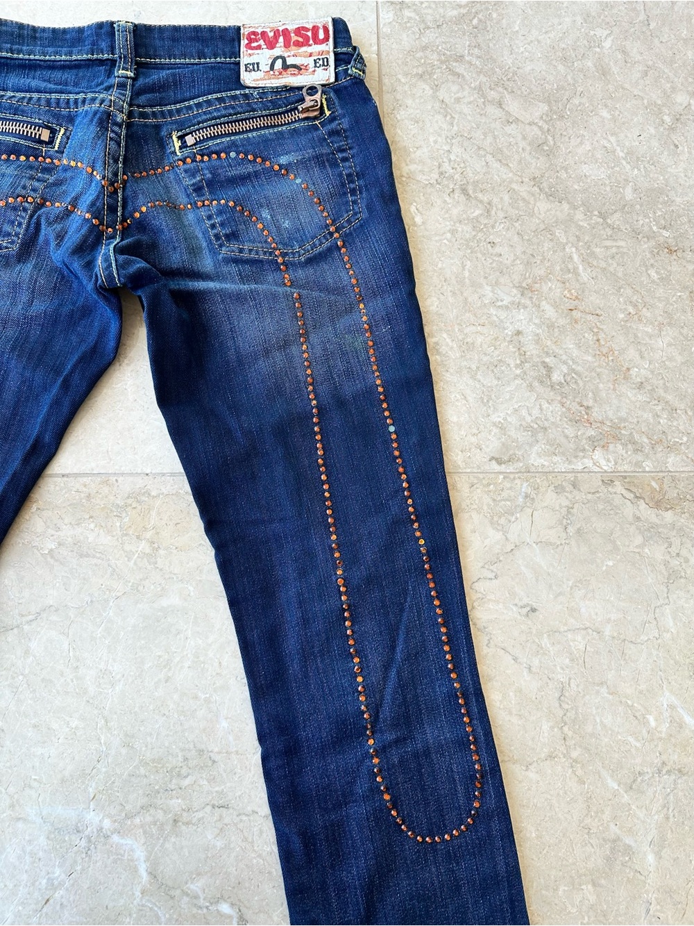 Evisu Women’s Blue Washed Denim Jeans with Copper Stud Detailing in size 27 - Picture 4 of 7